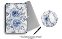 Mouse Pad-Stormy Blue-Floral Stencil-White