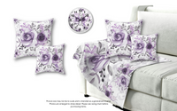 Square Pillow-Soft Purple-Floral Stencil-White