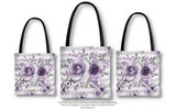 Tote Bag-Soft Purple Floral-Soft Purple Horizontal Stripes-White