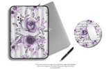 Laptop Sleeve-Soft Purple Floral-Soft Purple Horizontal Stripes-White