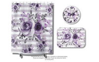 Bath Mat-Soft Purple Floral-Soft Purple Horizontal Stripes-White