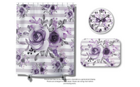 Wall Clock-Soft Purple Floral-Soft Purple Horizontal Stripes-White