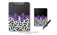 Small Spiral Notebook, 6x8in-Glam Purple Bow-Snow Leopard-Black