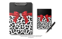 Small Spiral Notebook, 6x8in-Glam Red Bow-Snow Leopard-Black