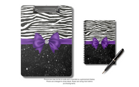 Small Spiral Notebook, 6x8in-Glam Purple Bow-Zebra-Black Glitter