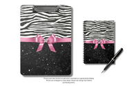 Small Spiral Notebook, 6x8in-Glam Pink Bow-Zebra-Black Glitter