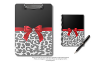 Small Spiral Notebook, 6x8in-Glam Red Bow-Grey Leopard-Black