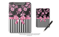 Small Spiral Notebook, 6x8in-Glam Pink Bow-Pink Stencil-Black White Pinstripes