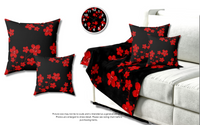 Square Pillow-Red Floral Blossoms-Black