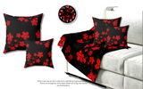 Velveteen Plush Blanket-Red Floral Blossoms-Black