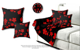 Square Pillow-Red Floral Blossoms-Black