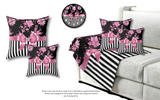 Square Pillow-Glam Pink Bow-Pink Stencil-Black White Pinstripes