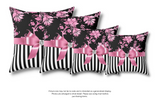 Square Pillow-Glam Pink Bow-Pink Stencil-Black White Pinstripes