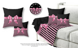 Velveteen Plush Blanket-Glam Pink Bow-Pink Black Pinstripes-Black