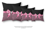 Square Pillow-Glam Pink Bow-Pink Black Pinstripes-Black