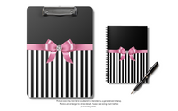 Clipboard-Glam Pink Bow-Black White Pinstripes-Black