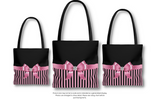 Tote Bag-Glam Pink Bow-Pink Black Pinstripes-Black