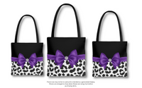 Tote Bag-Glam Purple Bow-Snow Leopard-Black