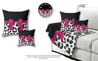 Square Pillow-Glam Passion Pink Bow-Snow Leopard-Black