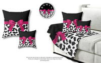 Velveteen Plush Blanket-Glam Passion Pink Bow-Snow Leopard-Black