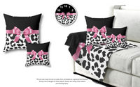 Square Pillow-Glam Pink Bow-Snow Leopard-Black