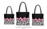 Tote Bag-Glam Pink Bow-Snow Leopard-Black