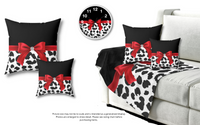 Square Pillow-Glam Red Bow-Snow Leopard-Black