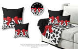 Square Pillow-Glam Red Bow-Snow Leopard-Black