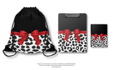 Drawstring Bag-Glam Red Bow-Snow Leopard-Black