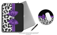 Mouse Pad-Glam Purple Bow-Snow Leopard-Black