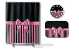 Shower Curtains-Glam Pink Bow-Pink Black Pinstripes-Black