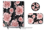 Shower Curtains-Pink Rose-Pink Stencil-Black