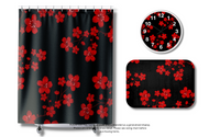 Shower Curtains-Red Floral Blossoms-Black