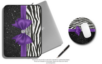 Mouse Pad-Glam Purple Bow-Zebra-Black Glitter