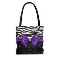 Tote Bag-Glam Purple Bow-Zebra-Black Glitter