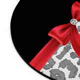 Mouse Pad-Glam Red Bow-Grey Leopard-Black