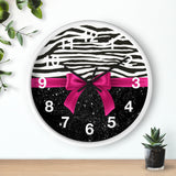 Wall Clock-Glam Passion Pink Bow-Zebra-Black Glitter