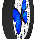 Wall Clock-Royal Blue Butterfly-Illegible Cursive-10"x10"in