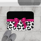 Bath Mat-Glam Passion Pink Bow-Snow Leopard-Black