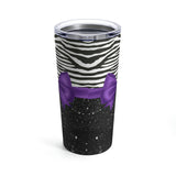 Tumbler 20oz-Glam Purple Bow-Zebra-Black Glitter