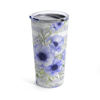 Tumbler 20oz-Soft Blue Floral-Soft Blue Horizontal Stripes-White