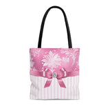 Tote Bag-Glam Pink Bow-Pink White Stencil-Pink White Pinstripes