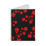 Small Spiral Notebook, 6x8in-Red Floral Blossoms-Black