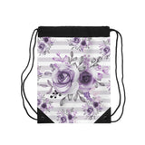 Drawstring Bag-Soft Purple Floral-Soft Purple Horizontal Stripes-White