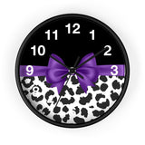 Wall Clock-Glam Purple Bow-Snow Leopard-Black