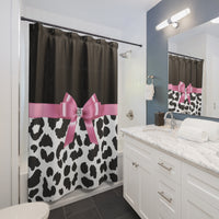 Shower Curtains-Glam Pink Bow-Snow Leopard-Black