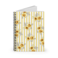 Spiral Notebook-Yellow Floral-Pinstripes-Ruled Lined