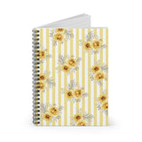 Spiral Notebook-Yellow Floral-Pinstripes-Ruled Lined