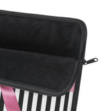 Laptop Sleeve-Glam Pink Bow-Pink Stencil-Black White Pinstripes