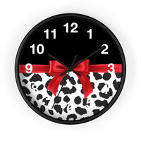 Wall Clock-Glam Red Bow-Snow Leopard-Black